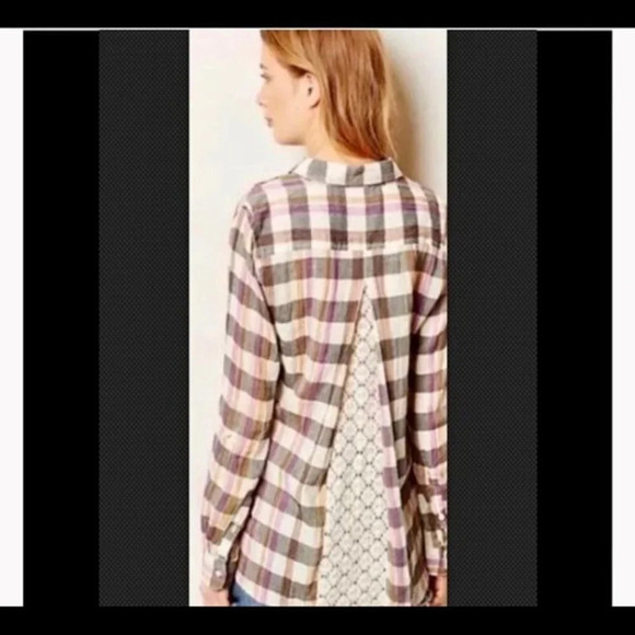 Anthropologie Isabella Sinclair Plaid & Lace Button Front Shirt - NEW - Size XS - Picture 2 of 10